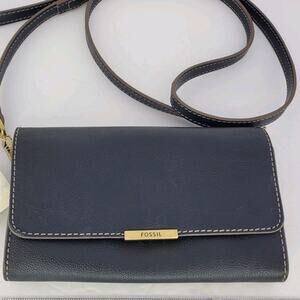 Fossil Women's Jori Wallet On Chain Black Crossbody SHB3155001 Flap Leather Club